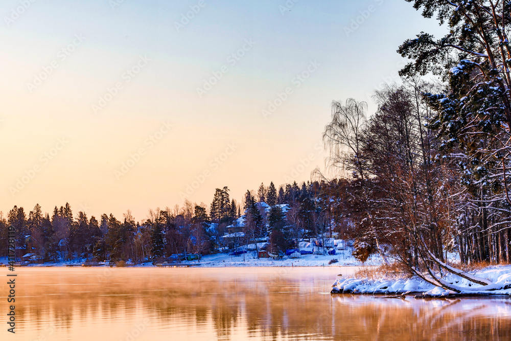 Sodertalje, Sweden The Baltic Sea coastline in the early morning fog.