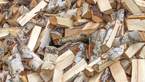 Chopped birch wood firewood.