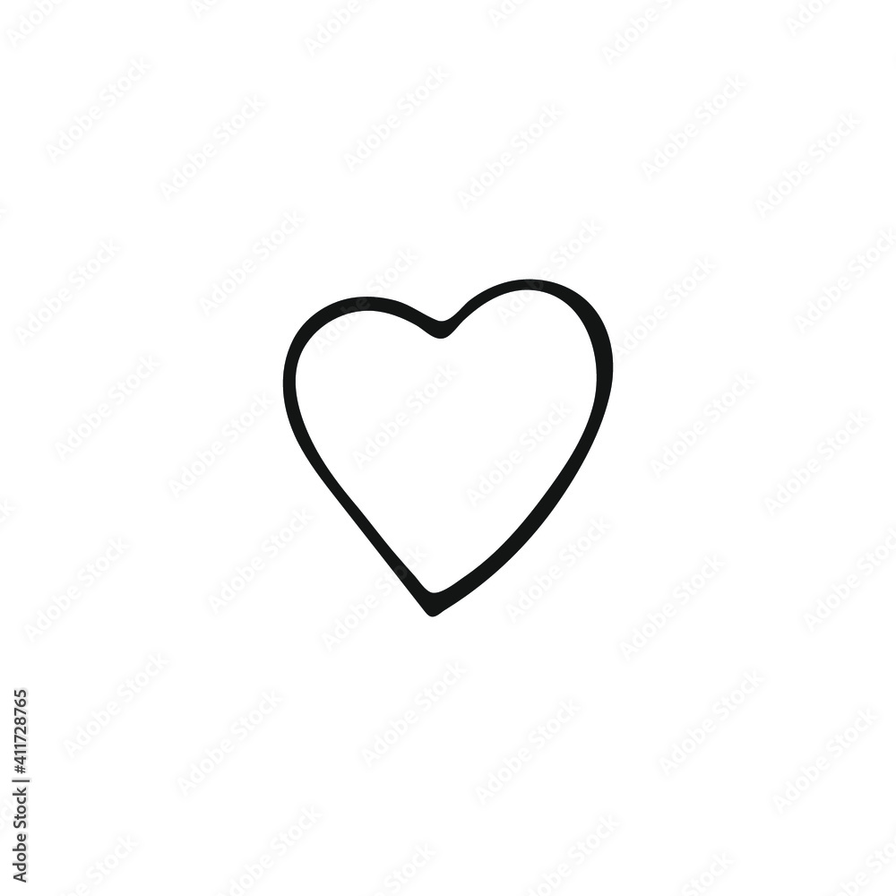 Simple doodle heart. Hand drawn heart isolated on white background. Valentine's Day symbol. Vector illustration.