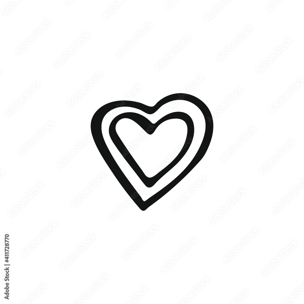 Simple doodle heart. Hand drawn heart isolated on white background. Valentine's Day symbol. Vector illustration.