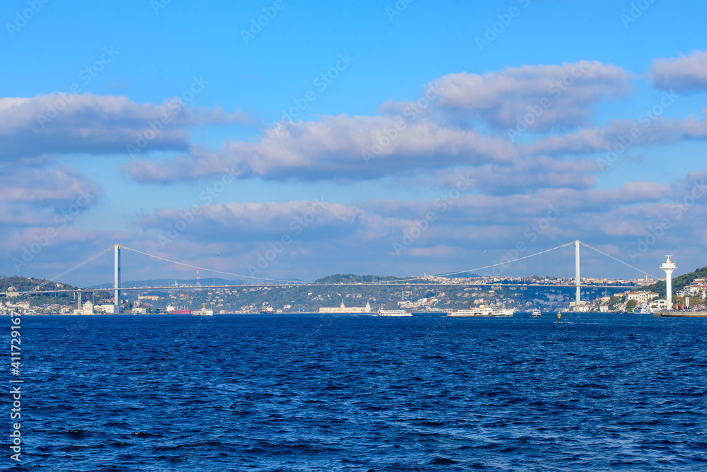 Bosphorus Bridge (15 July Martyrs Bridge), a bridge across Bosphorus Strait in Istanbul, Turkey Bosphorus Bridge (15 July Martyrs Bridge), a bridge across Bosphorus Strait in Istanbul, Turkey