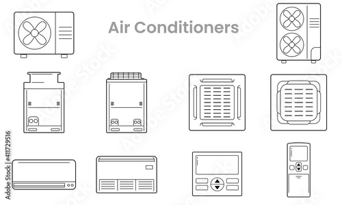 Vector Icons set of Air conditioners module in various type