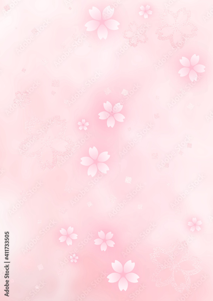 キラキラの桜とふわふわの桜　幻想的な背景　春の和風背景素材（桜色）縦型