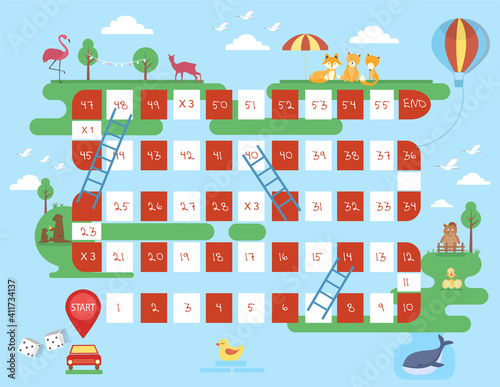 World tour board game template,Funny frame, ladders game, Vector illustrations.