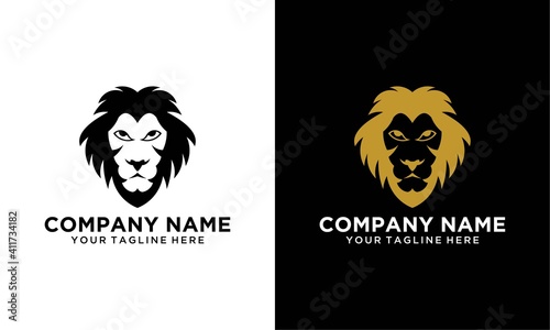 simple lion head logo design vector template on a black and white background.