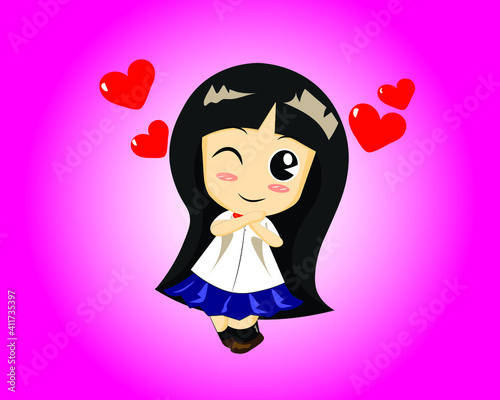 Cartoon cute girl on love day Happy day