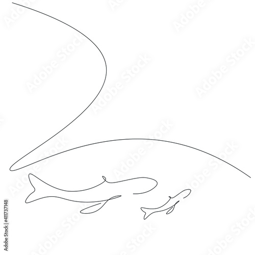 Fototapeta Naklejka Na Ścianę i Meble -  Whales animal swimming on sea, vector illustration