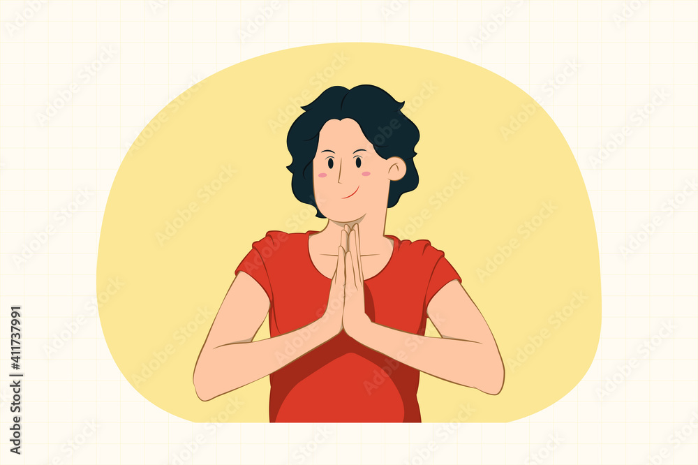Young woman holding hands folded in prayer concept Young woman holding hands folded in prayer concept