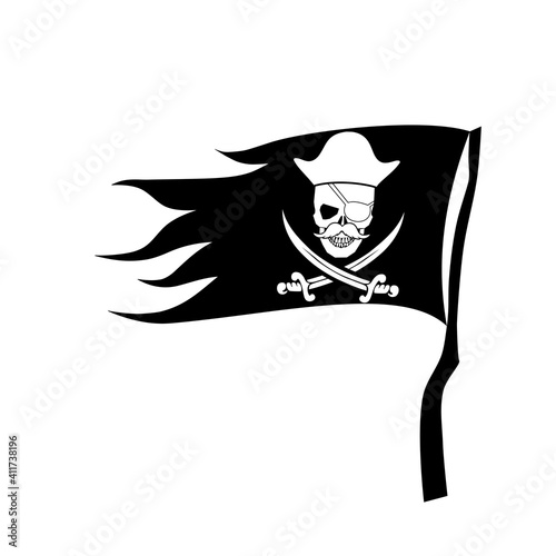 Waving Pirate flag isolated on white background photo