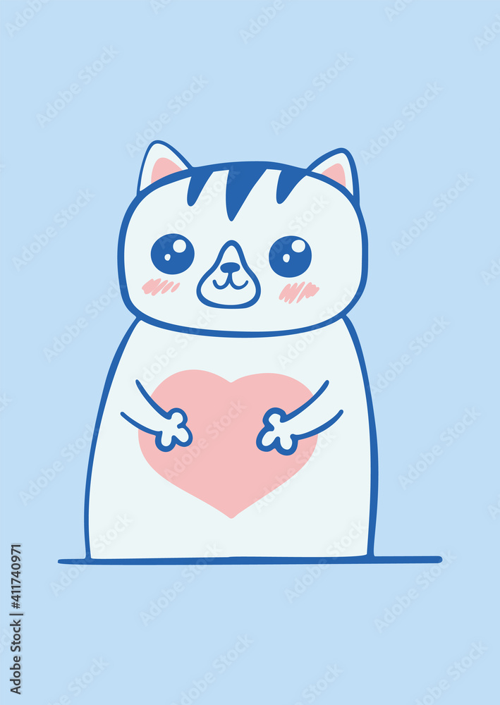 Cute cat holding a heart. Greeting card template. Happy Valentines's Day postcard design. Suitable for t-shirt prints, cards or posters. Vector illustration EPS10 Cute cat holding a heart. Greeting card template. Happy Valentines's Day postcard design. Suitable for t-shirt prints, cards or posters. Vector illustration EPS10