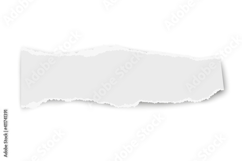 White vector oblong paper tear with soft shadow isolated