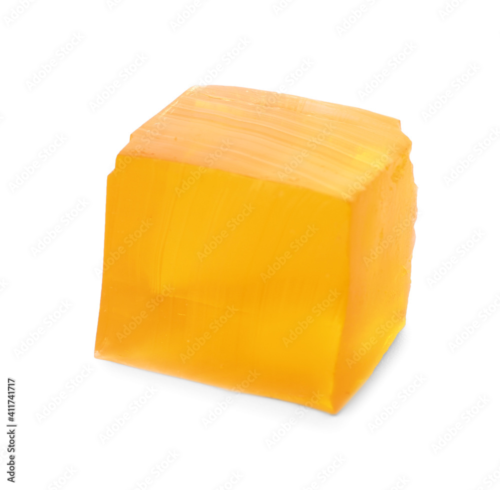 Tasty jelly cube on white background Tasty jelly cube on white background