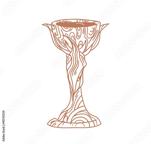 Ancient magic witch goblet. Old holy cup. Hand drawn vector illustration isolated on white background