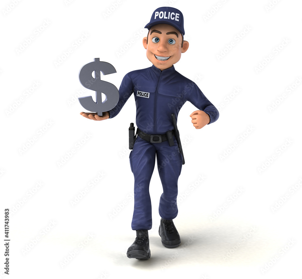 Fun 3D illustration of a cartoon Police Officer Fun 3D illustration of a cartoon Police Officer