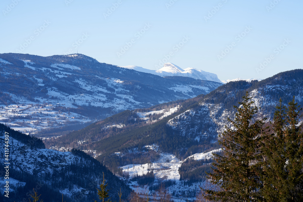 Mountain view of winter Norway. Hallingdal, Norway.