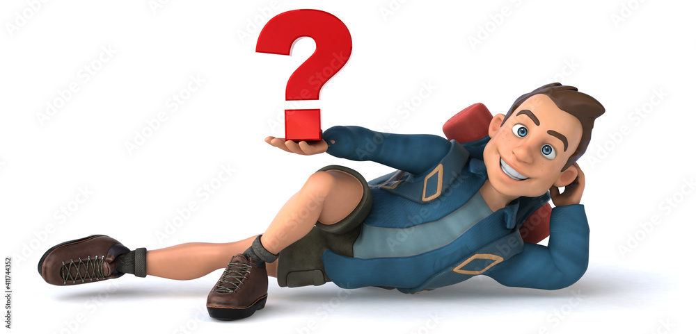 Fun illustration of a 3D cartoon backpacker Fun illustration of a 3D cartoon backpacker