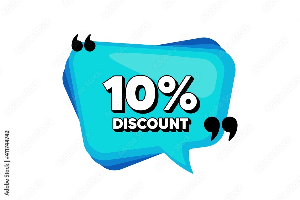 10 percent Discount. Blue speech bubble banner with quotes. Sale offer price sign. Special offer symbol. Thought speech balloon shape. Discount speech bubble. Infographic thought message. Vector 10 percent Discount. Blue speech bubble banner with quotes. Sale offer price sign. Special offer symbol. Thought speech balloon shape. Discount speech bubble. Infographic thought message. Vector
