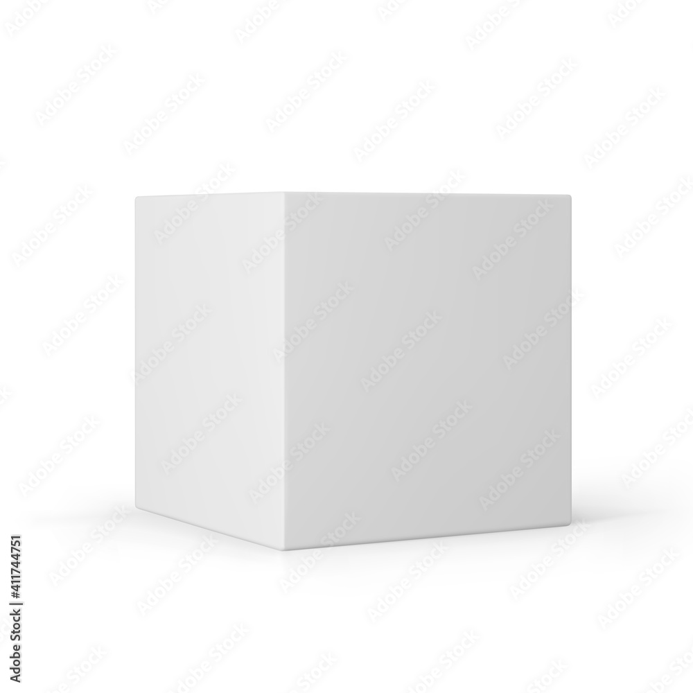 White 3d cube with perspective isolated on white background. 3d modeling box with lighting and shadow. Realistic vector icon White 3d cube with perspective isolated on white background. 3d modeling box with lighting and shadow. Realistic vector icon