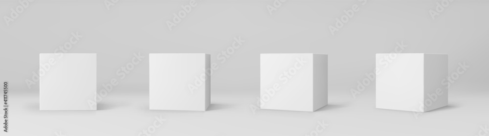 White 3d cubes set with perspective isolated on grey background. 3d ...