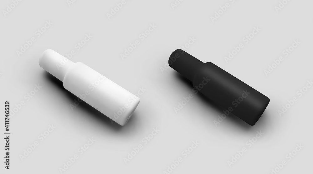Mockup of a white, black can with a sprayer, a bottle with a dispenser, for design presentation, advertising. Mockup of a white, black can with a sprayer, a bottle with a dispenser, for design presentation, advertising.