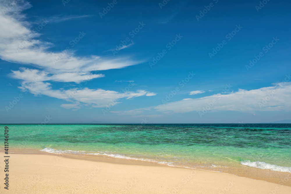 Tropical islands view of ocean blue sea wave water and white sand beach, nature landscape in Thailand Tropical islands view of ocean blue sea wave water and white sand beach, nature landscape in Thailand