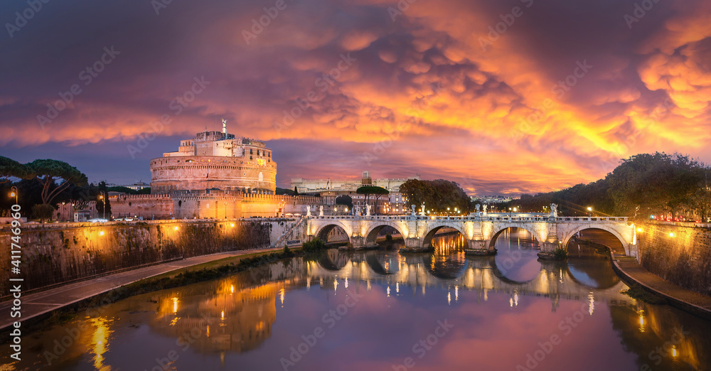 Castel Sant'Angelo in Rome, Italy (The castle of Saint Angel) at sunset