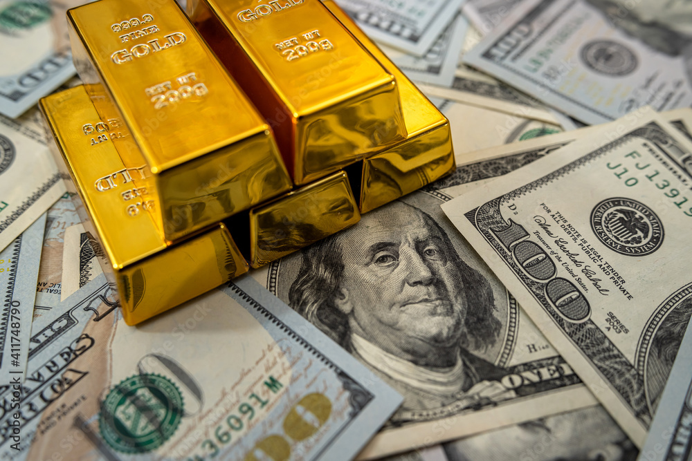 saving concept dollar bills and gold bar saving concept dollar bills and gold bar