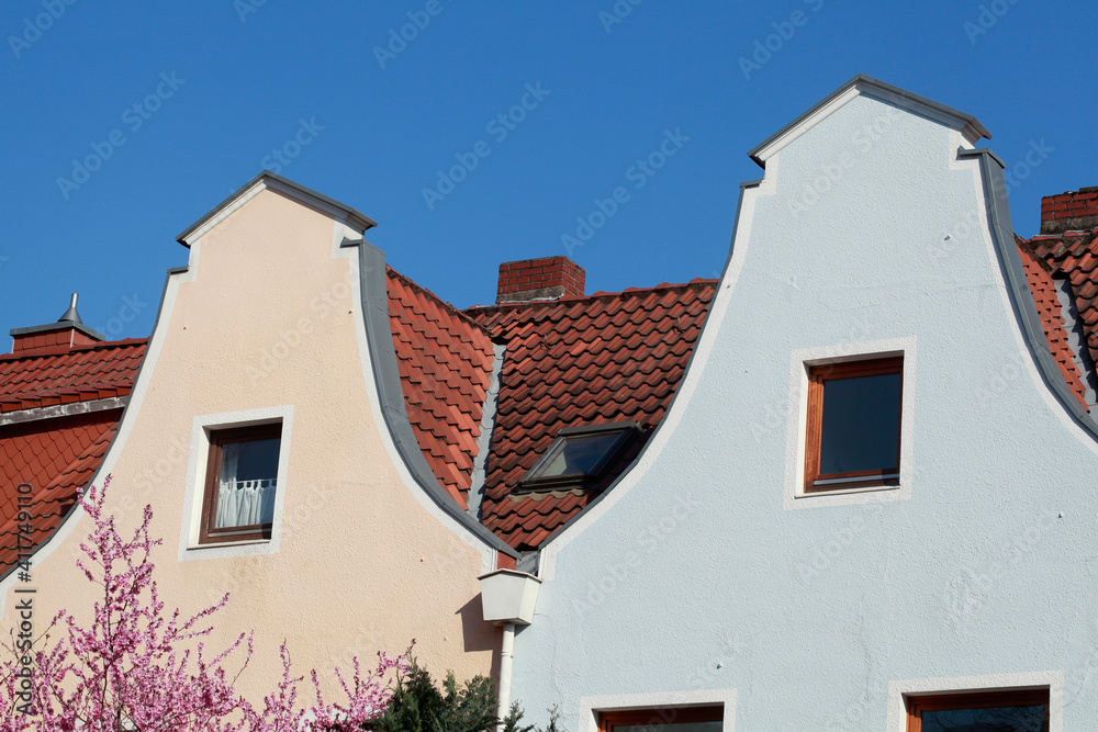Häuserzeile, Reihenhäuser, Wohngebäude, Altbauten, Frühling, Bremen, Deutschland, Europa Häuserzeile, Reihenhäuser, Wohngebäude, Altbauten, Frühling, Bremen, Deutschland, Europa