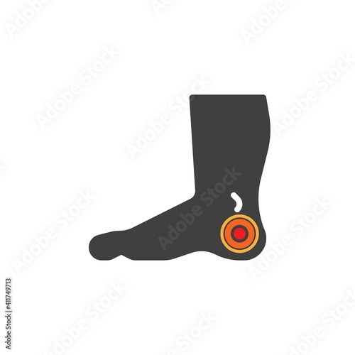 Heel feet pain vector icon. filled flat sign for mobile concept and web design. Heel ache glyph icon. Symbol, logo illustration. Vector graphics