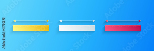 Paper cut The measuring height and length icon isolated on blue background. Ruler, straightedge, scale symbol. Paper art style. Vector.