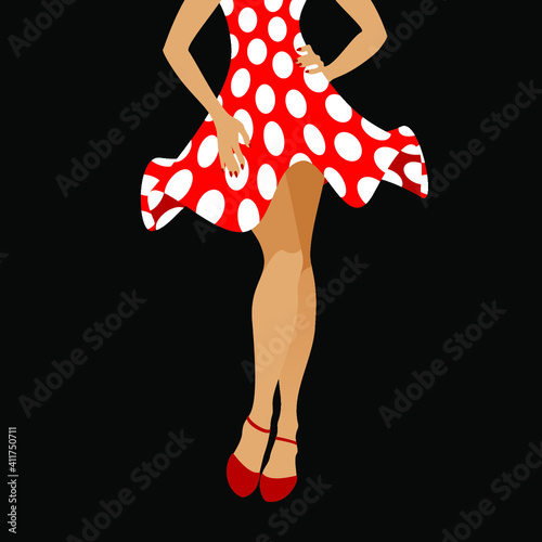 Trendy abstract background. Silhouette of a woman in a red dress. Editable mask. Template for your design works. Vector illustration.
