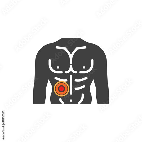 Body muscle ache vector icon. filled flat sign for mobile concept and web design. Liver pain glyph icon. Symbol, logo illustration. Vector graphics