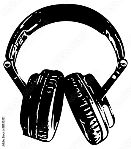Black headphones isolated on a white background. Vector illustration