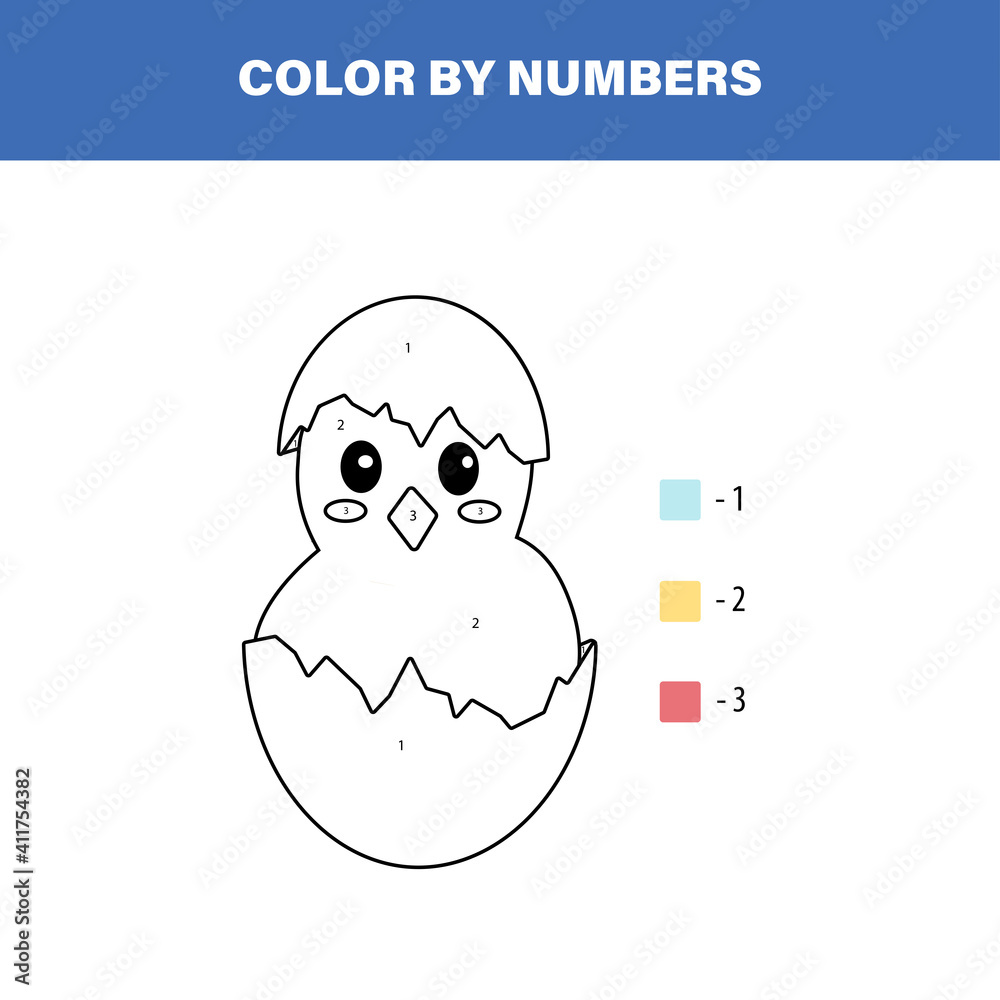 Color cute chicken by number. Educational math game for children. Coloring page. Color cute chicken by number. Educational math game for children. Coloring page.