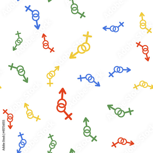 Color Gender icon isolated seamless pattern on white background. Symbols of men and women. Sex symbol. Vector.
