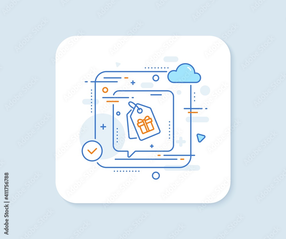 Coupons with Gifts line icon. Abstract vector button. Present box or Sale sign. Birthday Shopping symbol. Package in Gift Wrap. Coupons line icon. Speech bubble concept. Vector Coupons with Gifts line icon. Abstract vector button. Present box or Sale sign. Birthday Shopping symbol. Package in Gift Wrap. Coupons line icon. Speech bubble concept. Vector