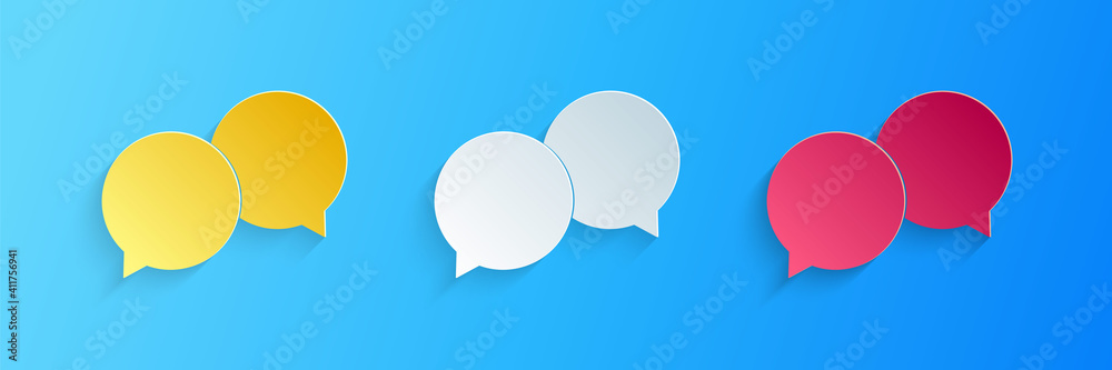 Paper cut Blank speech bubbles icon isolated on blue background. Paper art style. Vector. Paper cut Blank speech bubbles icon isolated on blue background. Paper art style. Vector.
