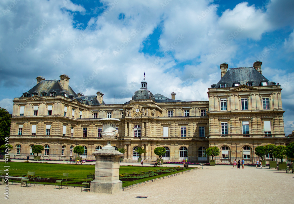 Paris, France - July 19, 2019: Luxembourg Palace located in the Luxembourg Gardens in Paris, France