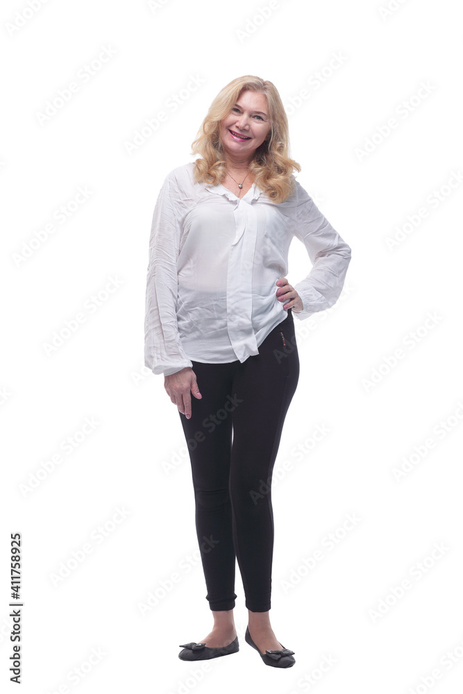 in full growth. attractive mature woman in a white blouse. in full growth. attractive mature woman in a white blouse.