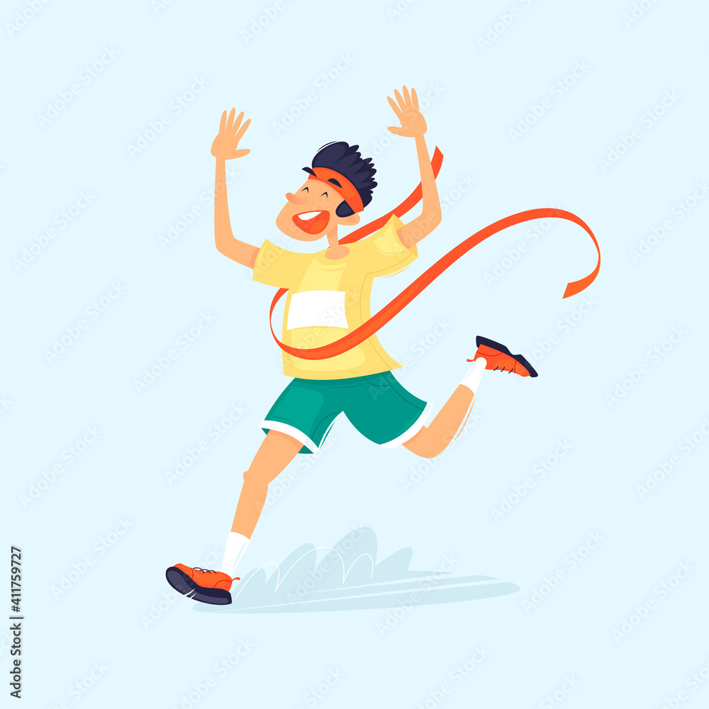 Winner, male athlete running. Sport. Flat design vector illustration. Winner, male athlete running. Sport. Flat design vector illustration.