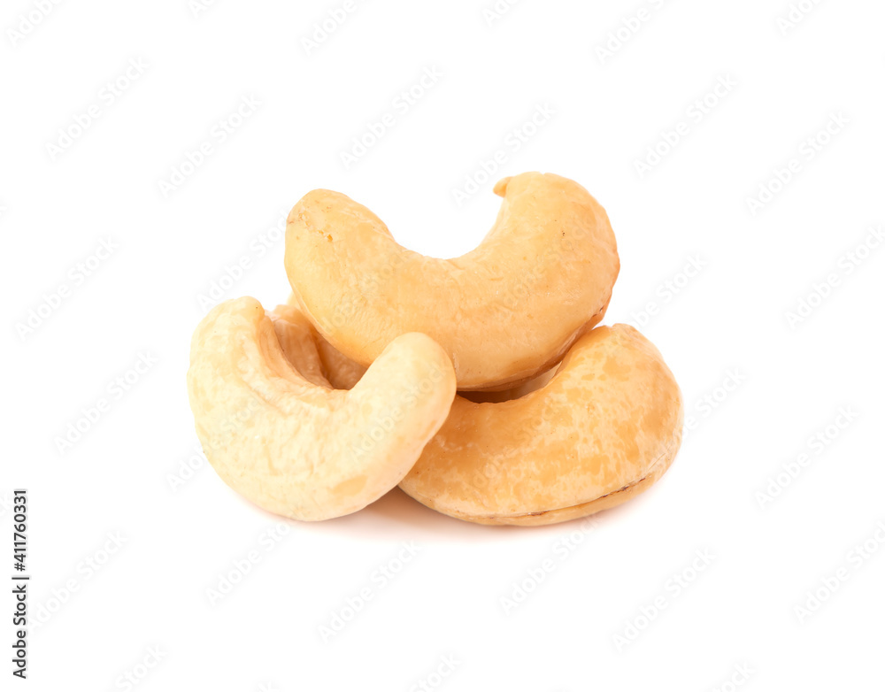 Cashew nuts isolated on white background. Roasted cashew nuts. Cashew nuts isolated on white background. Roasted cashew nuts.