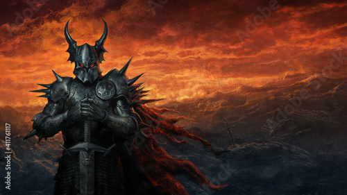 Obraz na plátne Dark knight in black armor - digital illustration