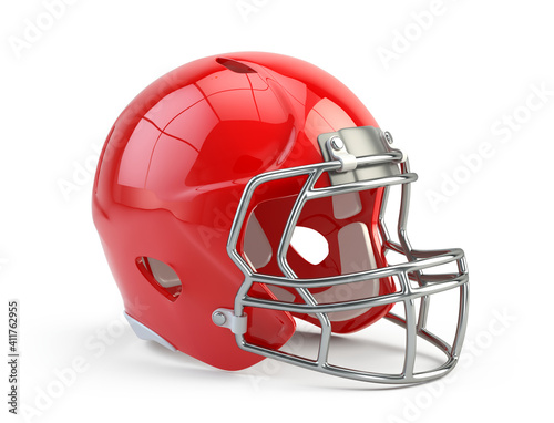 Red American football helmet isolated on white background. 3d rendering