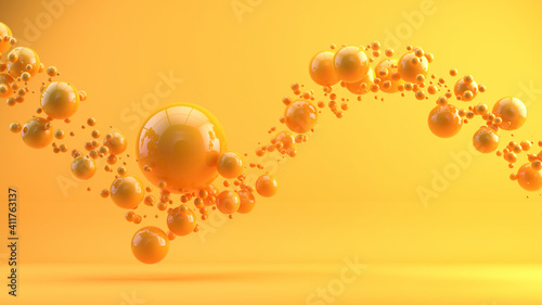 Fototapeta Naklejka Na Ścianę i Meble -  Many orange spheres falling on a orange background. 3d rendering
