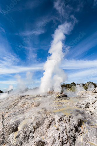 Pohutu Geyser erupting,  Te Puia, Rotorua, New Zealand photo