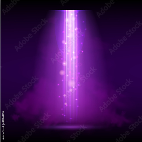 Purple spotlight. Bright lighting with spotlights of the stage with purple ducst on transparent background.