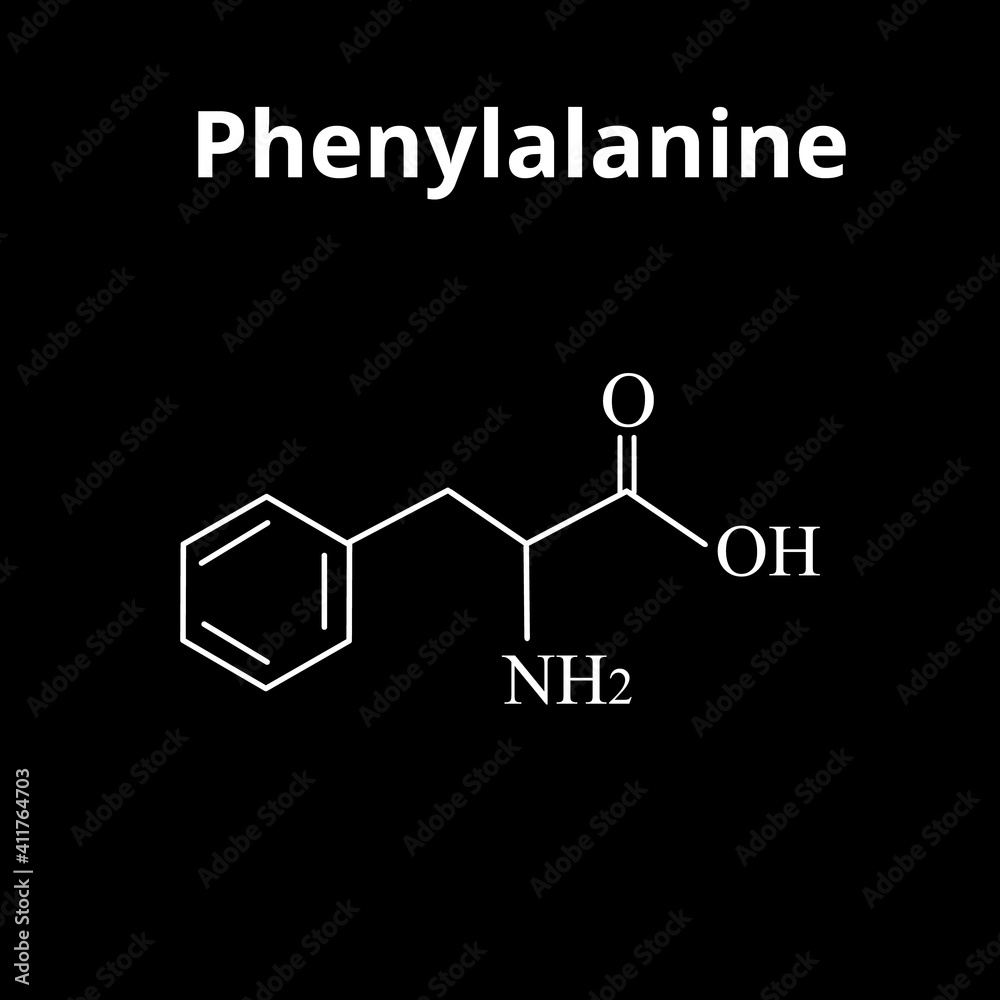 Phenylalanine is an amino acid. Chemical molecular formula Phenylalanine Amino Acid. Vector illustration on isolated background Phenylalanine is an amino acid. Chemical molecular formula Phenylalanine Amino Acid. Vector illustration on isolated background