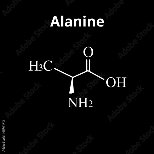 Alanine is an amino acid. Chemical molecular formula Alanine amino acid. Vector illustration on isolated background