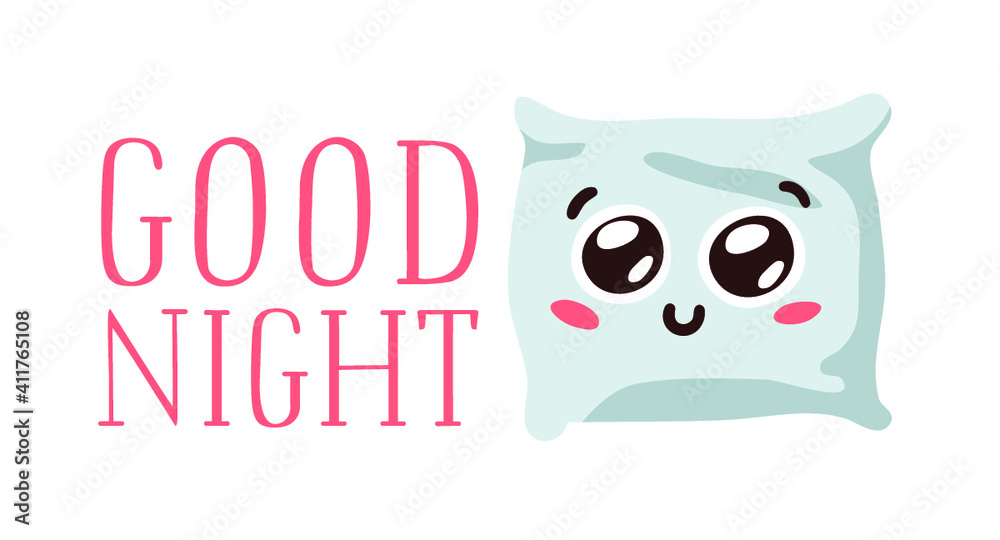 Fototapeta premium Hand Drawn Funny Pillow Emoji. Cartoon Character Sleeping Element Emoticon. Facial Expression Vector Illustration.