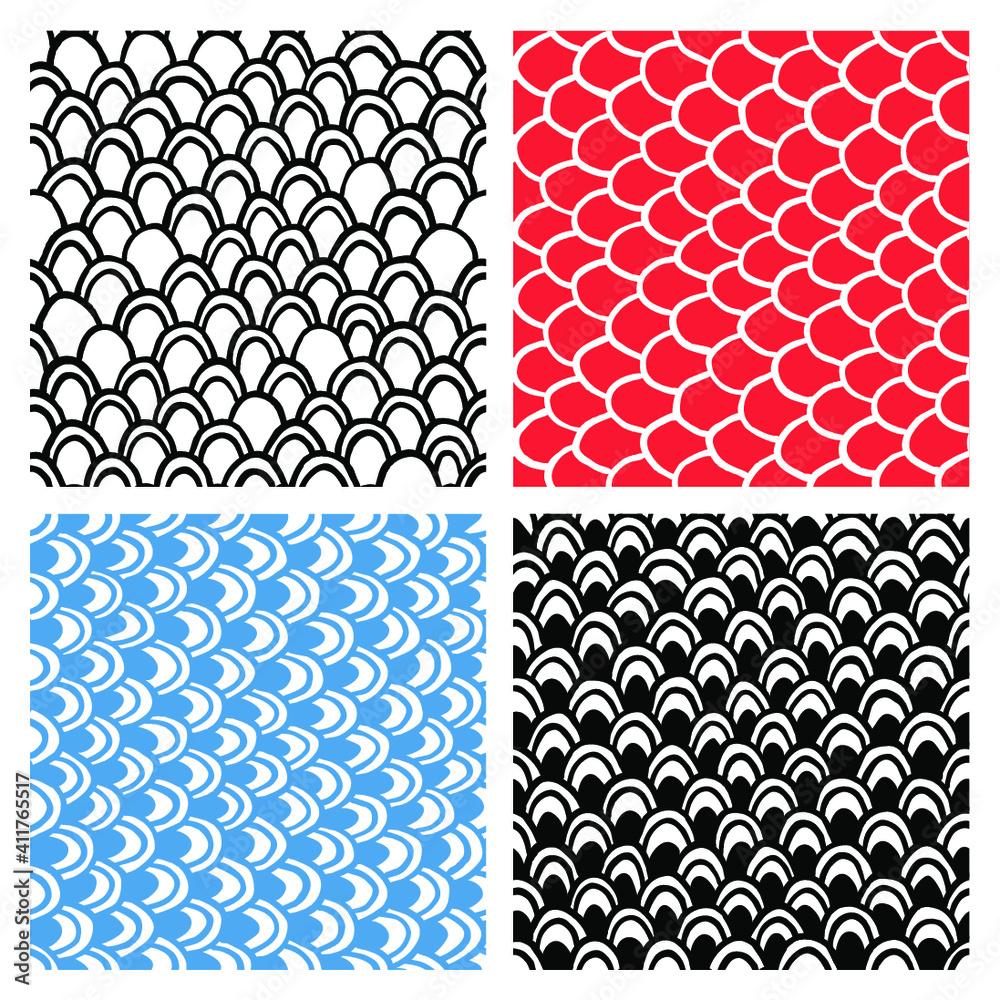 Hand Drawn Squama Seamless Pattern. Vector Illustration Scales or Doodle Texture Surface. Artistic Background for Graphic Design or Fabric